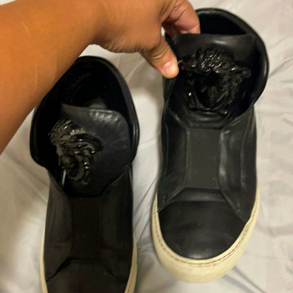 Versace Palazzo Medusa High Top Sneakers Black Leather Size 40